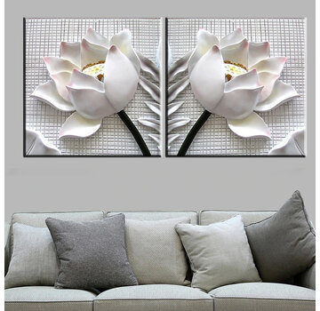 Allernieuwste.nl Canvas Schilderij 2-luik 3D Witte Lotus Bloemen - 2st 40 x 40 cm