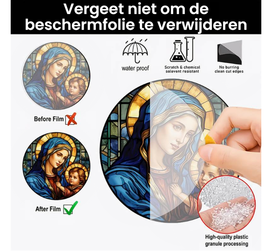 Allernieuwste.nl® Raamhanger Raamdecoratie Maagd Maria - Kleurige Zonnevanger Rond Acryl met Ophangtouw - Suncatcher Rond model 15 cm %%