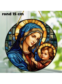 Allernieuwste.nl Ronde Raamdecoratie Maagd Maria met Ketting - 15 cm