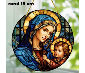 Allernieuwste.nl Ronde Raamdecoratie Maagd Maria met Ketting - 15 cm