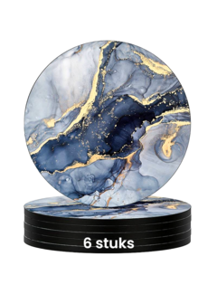 Allernieuwste.nl 6 Stuks Luxe Ronde Marmer Onderzetters voor Glazen - Goud Blauw - 10 cm