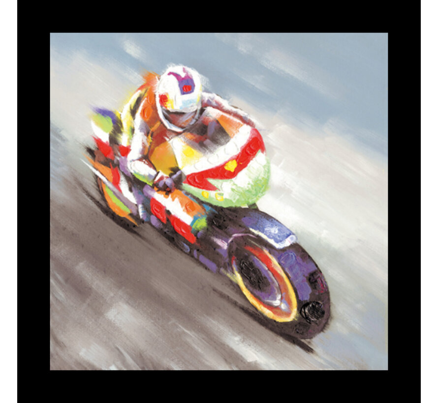 Allernieuwste.nl® Canvas Schilderij Motorracer Abstract Motorsport - Kunst aan je Muur - Abstract Modern Graffiti - kleur - 60 x 60 cm