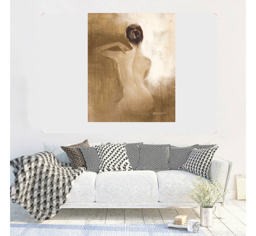 Allerniewste.nl® Canvas Schilderij * Naakte Vrouw in Bruin * - Moderne Kunst aan je Muur - Realisme - Kleur Bruin - 50 x 70 cm