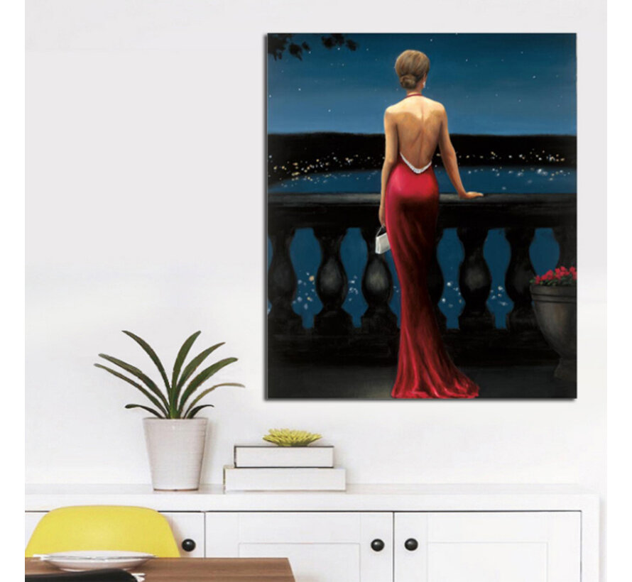 Allernieuwste.nl® Canvas Schilderij Sexy Dame in Avondjurk - Kunst aan je Muur - Abstract Modern Realisme - kleur - 50 x 75 cm