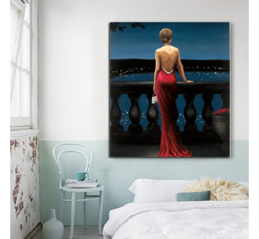 Allernieuwste.nl® Canvas Schilderij Sexy Dame in Avondjurk - Kunst aan je Muur - Abstract Modern Realisme - kleur - 50 x 75 cm