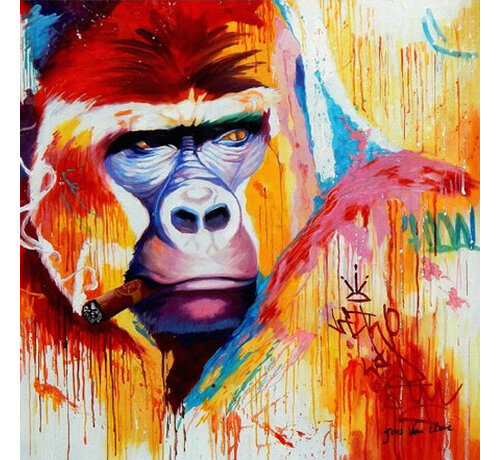 Allernieuwste.nl Allernieuwste.nl® Canvas Schilderij Gorilla Aap Graffiti Pop Art - Kunst aan je Muur - Graffiti Pop Art - Kleur - 50 x 50 cm