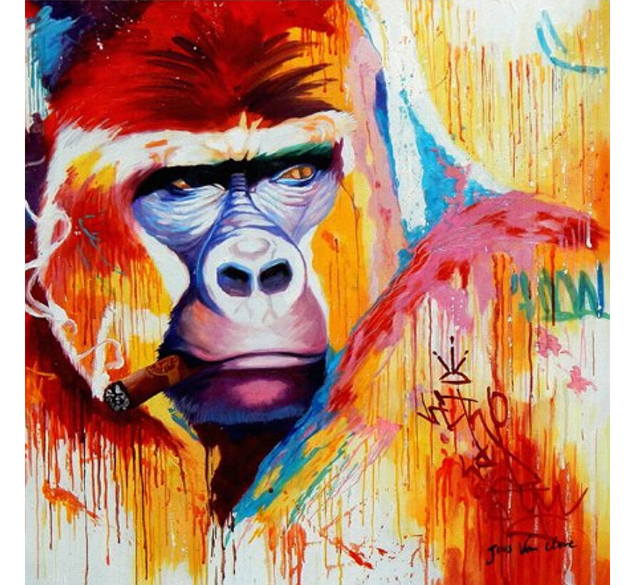 Allernieuwste.nl® Canvas Schilderij Gorilla Aap Graffiti Pop Art - Kunst aan je Muur - Graffiti Pop Art - Kleur - 50 x 50 cm