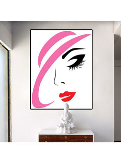 Allernieuwste.nl Canvas Schilderij Moderne Vrouw in Roze-Rood-Zwart - 50 x 65 cm