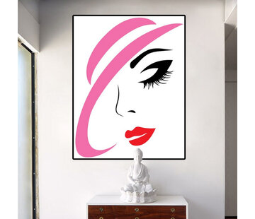 Allernieuwste.nl Canvas Schilderij Moderne Vrouw in Roze-Rood-Zwart - 50 x 65 cm