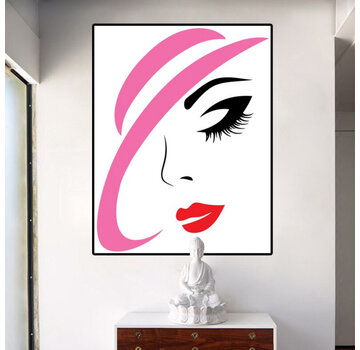 Allernieuwste.nl Canvas Schilderij Moderne Vrouw in Roze-Rood-Zwart - 50 x 65 cm