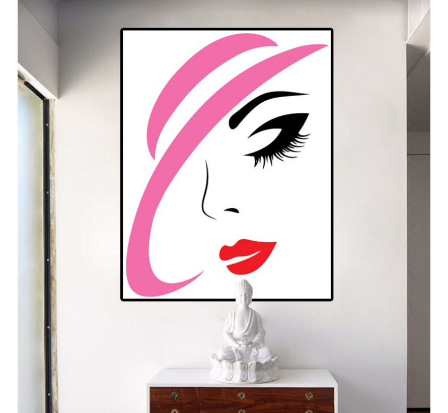 Allernieuwste.nl® Canvas Schilderij Moderne Vrouw in Rose-Rood-Zwart - Kunst aan je Muur - Modern Abstract - Kleur - 50 x 65 cm