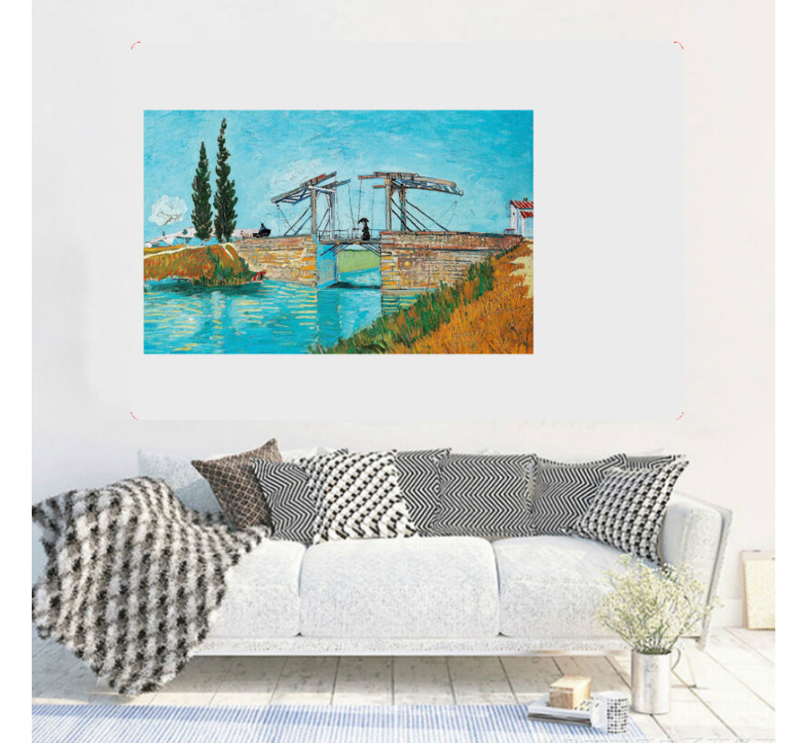 Allernieuwste.nl® Canvas Schilderij * Vincent Van Gogh - DE BRUG VAN LANGLOIS BIJ ARLES * - Kunst aan je Muur - postimpressionisme, expressionisme - Kleur - 50 x 80 cm