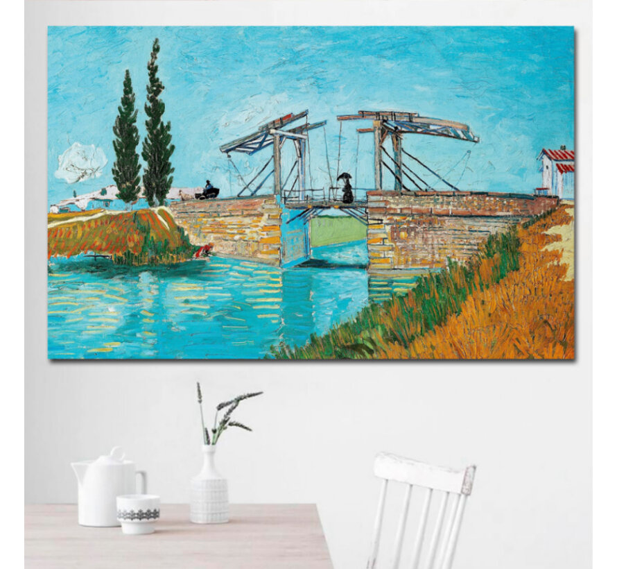 Allernieuwste.nl® Canvas Schilderij * Vincent Van Gogh - DE BRUG VAN LANGLOIS BIJ ARLES * - Kunst aan je Muur - postimpressionisme, expressionisme - Kleur - 50 x 80 cm