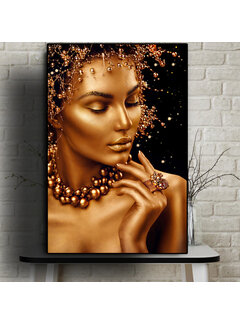 Allernieuwste.nl Canvas Schilderij Sexy Gouden Naakte Vrouw met Sieraden - 50 x 70 cm