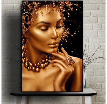 Allernieuwste.nl Canvas Schilderij Sexy Gouden Naakte Vrouw met Sieraden - 50 x 70 cm