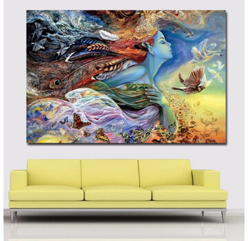 Allernieuwste.nl Canvas Schilderij Mooi Meisje met Vlinders en Vogels - 70 x 105 cm