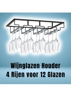 Allernieuwste.nl Wijnglazenhouder - Zwart 4 Rijen 12 glazen