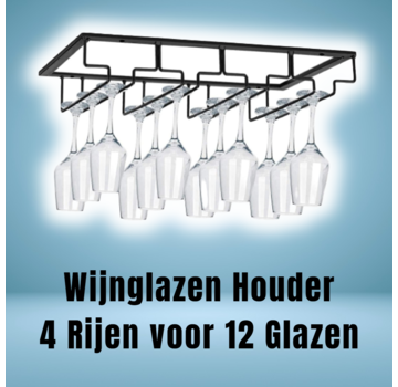 Allernieuwste.nl Wijnglazenhouder - Zwart 4 Rijen 12 glazen