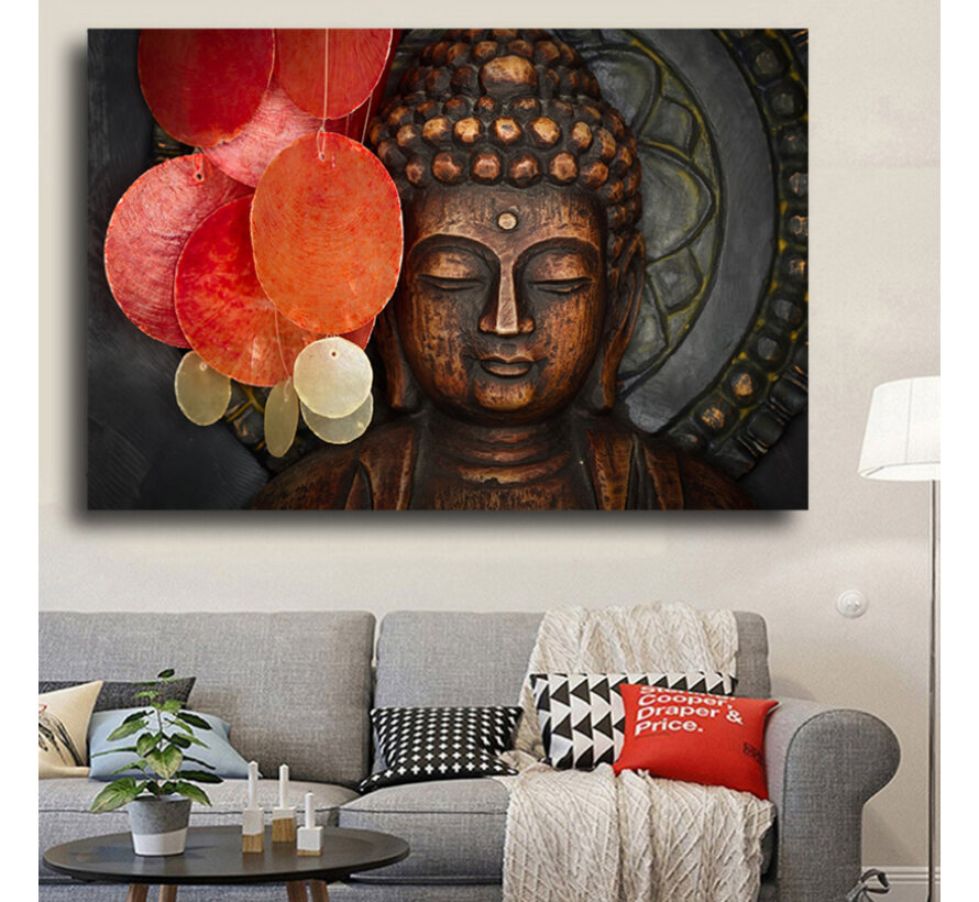 Allernieuwste.nl® Canvas Schilderij Boeddha Feestelijk - Kunst aan je Muur - Modern - Kleur - 70 x 100 cm