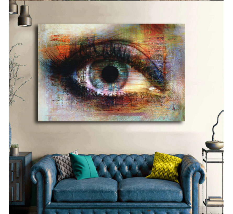 Allernieuwste.nl® Canvas Schilderij Het Oog in Graffiti - Kunst aan je Muur - Modern Graffiti - Kleur - 70 x 100 cm