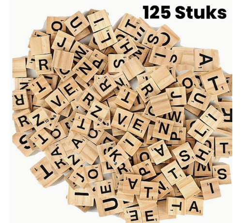 Allernieuwste.nl Allernieuwste.nl® 125 STUKS Houten Scrabble Letters met Letterwaarde - Alfabet Spel Letters Hout %%