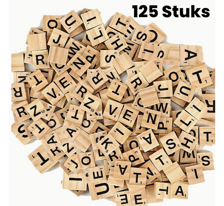 Allernieuwste.nl® 125 STUKS Houten Scrabble Letters met Letterwaarde - Alfabet Spel Letters Hout %%