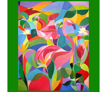Allernieuwste.nl Canvas Schilderij Flamingo Modern Abstract - 50 x 80 cm