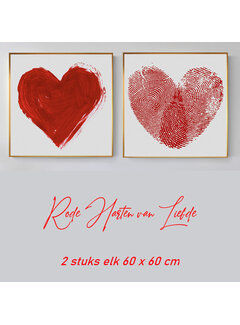 Allernieuwste.nl Canvas Schilderij 2-luik Rode Harten van Liefde - 2st 60 x 60 cm