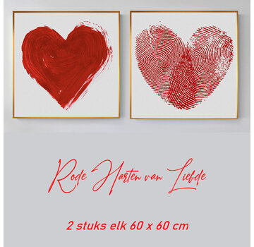 Allernieuwste.nl Canvas Schilderij 2-luik Rode Harten van Liefde - 2st 60 x 60 cm