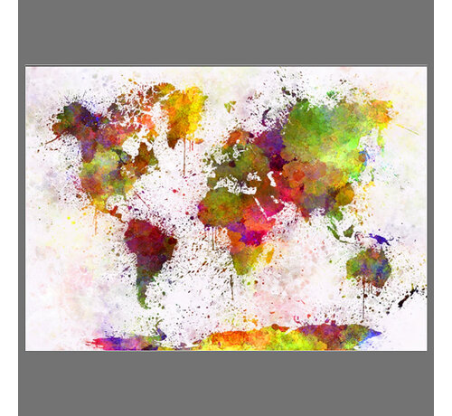 Allernieuwste.nl Allernieuwste.nl® Canvas Schilderij Graffiti Wereldkaart Landkaart Aquarel - Moderne Kunst aan je Muur - Graffiti - Kleur - 70 x 100 cm