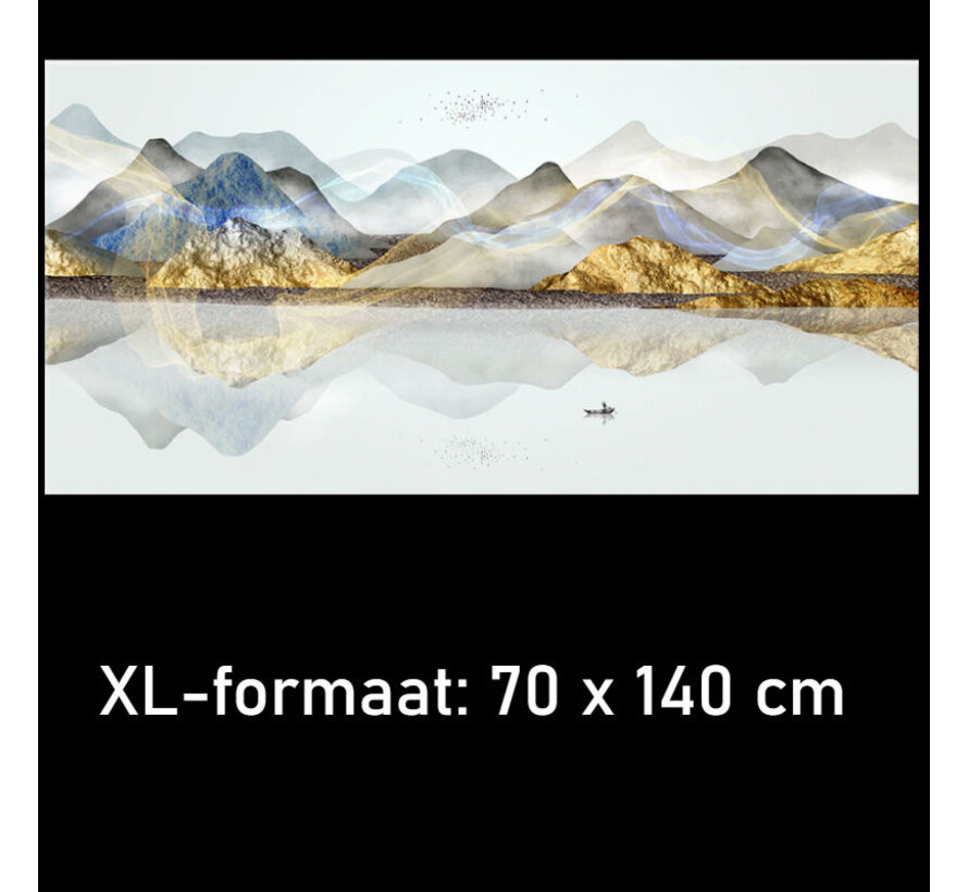Allernieuwste.nl® Canvas Schilderij Bergen en Water - Kunst aan je Muur - Abstract Modern - Kleur - 70 x 140 cm