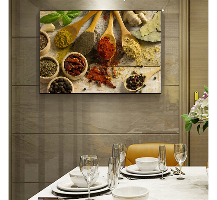 Allernieuwste.nl® Canvas Schilderij Keuken Kruiden en Specerijen - Kunst aan je Muur - Realistisch - VeelKleurig - 50 x 75 cm