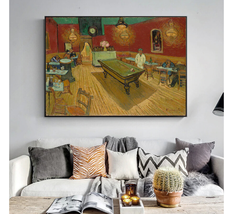 Allernieuwste.nl® Canvas Schilderij Vincent Van Gogh - Het Nachtcafé - Kunst aan je Muur - postimpressionisme, expressionisme - Kleur - 60 x 80 cm