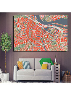 Allernieuwste.nl® Canvas Schilderij * Binnenstad Amsterdam Centrum * - Kunst aan je Muur - Modern - kleur - 40 x 60 cm