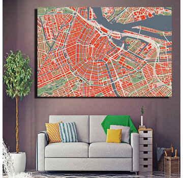 Allernieuwste.nl® Canvas Schilderij * Binnenstad Amsterdam Centrum * - Kunst aan je Muur - Modern - kleur - 40 x 60 cm