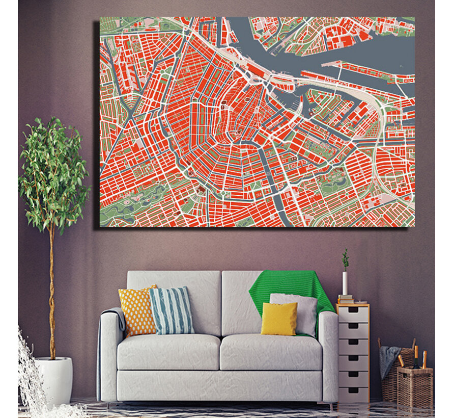 Canvas Schilderij * Binnenstad Amsterdam Centrum * - Kunst aan je Muur - Modern - kleur - 40 x 60 cm