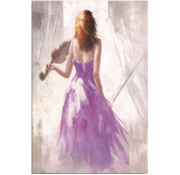 Allernieuwste.nl® Canvas Schilderij Violiste in paarse jurk - Kunst aan je Muur - Kleur - 70 x 100 cm