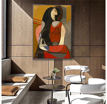 Allernieuwste.nl® Canvas Schilderij * Picasso FEMME ASSISE 1 - Seated Woman (1927) * - Kunst aan je Muur - Surrealistisch Abstract - kleur -60 x 90 cm