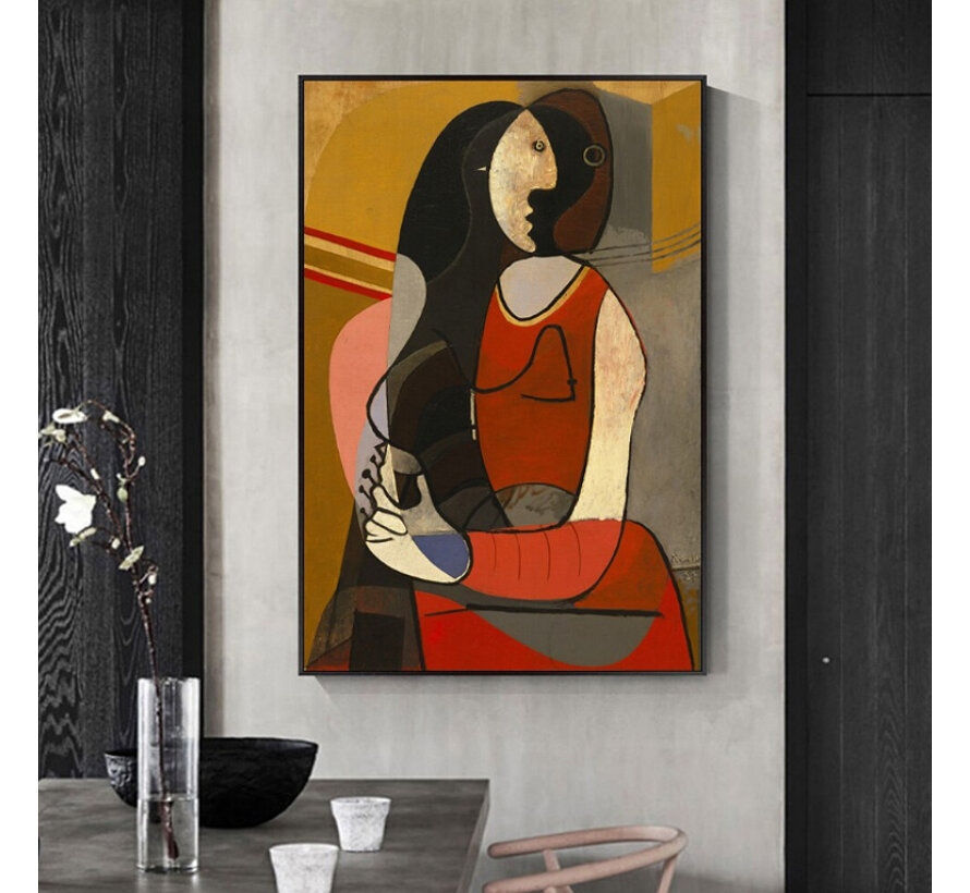Canvas Schilderij * Picasso FEMME ASSISE 1 - Seated Woman (1927) * - Kunst aan je Muur - Surrealistisch Abstract - kleur -60 x 90 cm