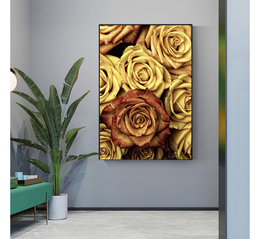 Canvas Schilderij * Moderne Gele Rozen * - Kunst aan je Muur - Romantisch - Kleur - 60 x 90 cm