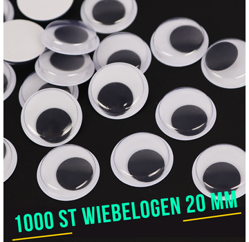 Allernieuwste.nl 1000 Stuks Wiebelogen - 20 mm - Wit Zwart