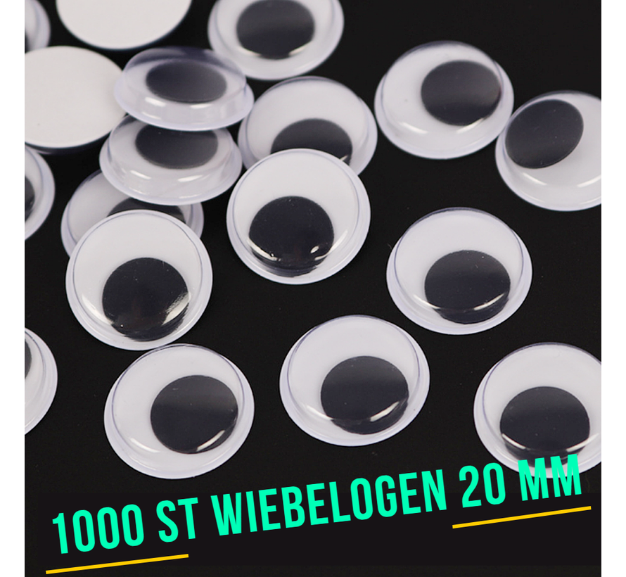 Allernieuwste.nl® 1000 Stuks Wiebelogen 20 mm - Bewegende Zelfklevende Wiebel Oogjes 2 cm - Creatieve Knutsel Ogen 20mm - wit zwart