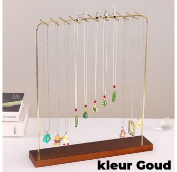 Allernieuwste.nl LUXE Kettingen Rek Opberg Display met Houten Voet - 38.5 x 34 cm - GOUD