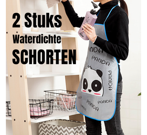 Allernieuwste.nl Allernieuwste.nl® 2 STUKS PANDA Kinderschorten Waterdicht en Oliebestendig Knutselschort Kookschort Keukenschort voor Kinderen - 50 x 70 cm