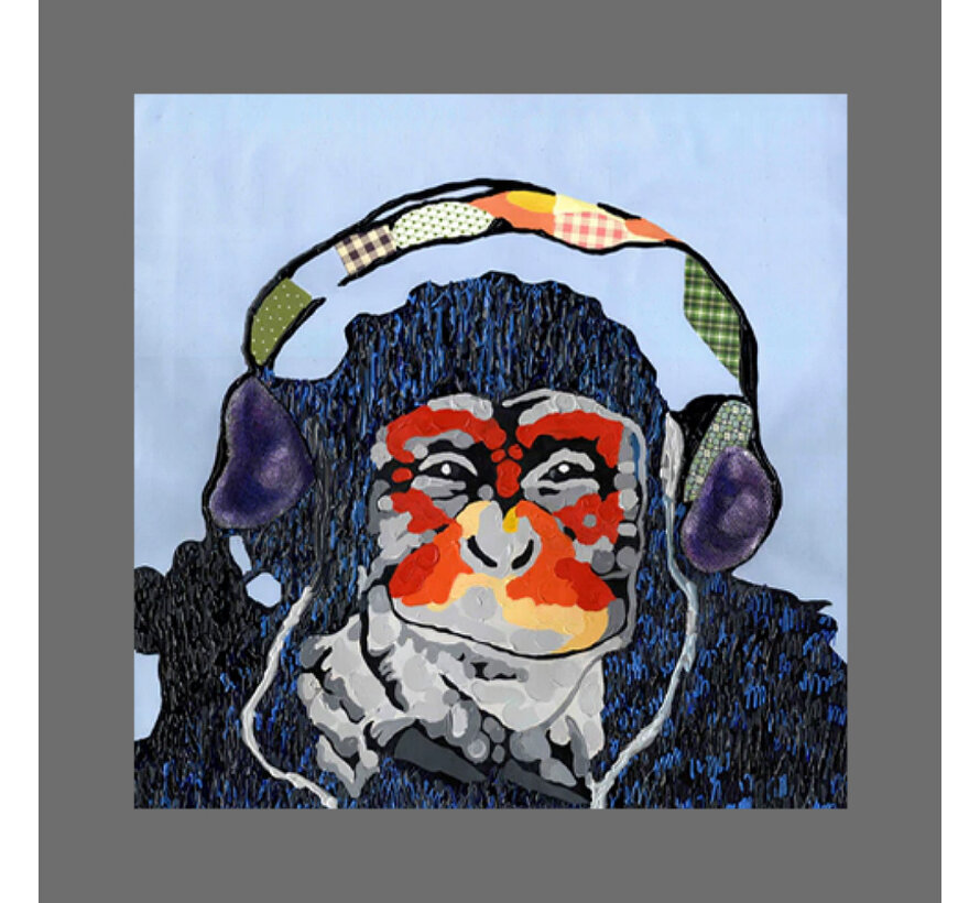 Allernieuwste.nl® Canvas Schilderij Luisterende Aap met Headphones - PopArt Modern - Poster - Reproductie - 60 x 60 cm - Kleur
