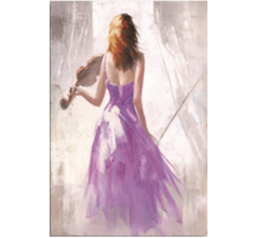 Allernieuwste.nl® Canvas Schilderij Violiste in paarse jurk - Kunst aan je Muur - Kleur - 70 x 100 cm