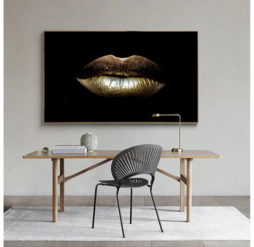 Allernieuwste.nl Canvas Schilderij Gouden Lippen Mond - 70 x 100 cm