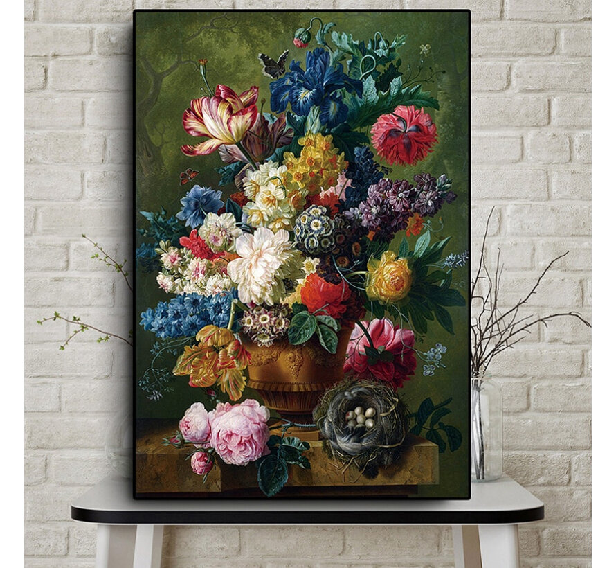 Allernieuwste.nl® Canvas Schilderij Paul Theodor van Bussel: Klassiek Rozen Stilleven - Kunst aan je Muur - Romantisch - Kleur - 60 x 90 cm