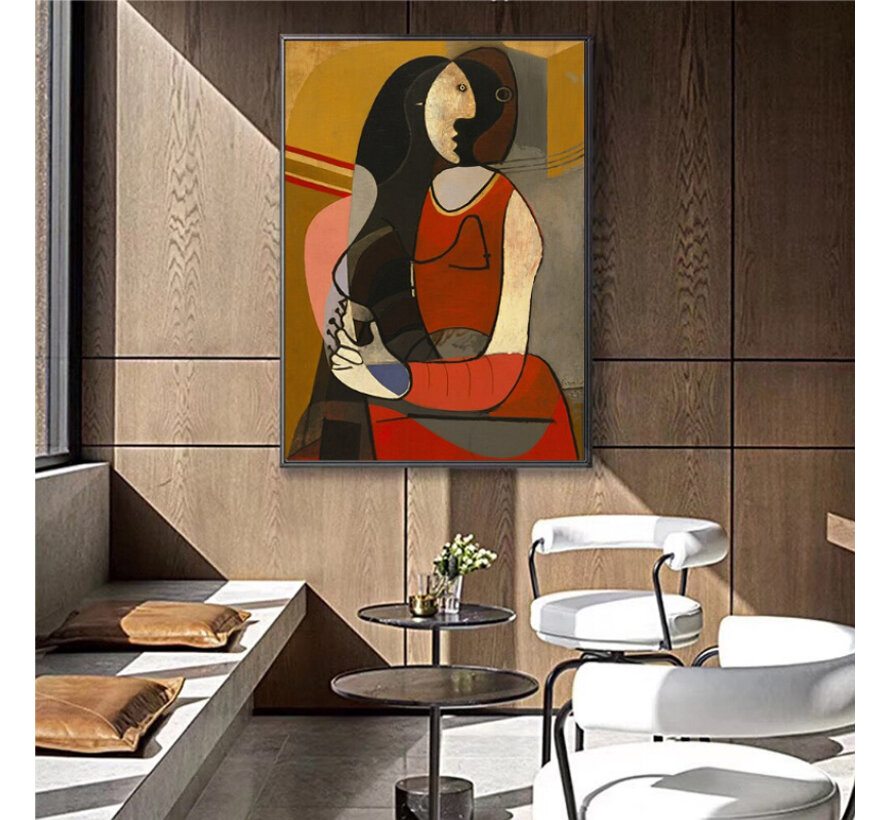 Allernieuwste.nl® Canvas Schilderij Picasso FEMME ASSISE 1 - Seated Woman (1927) - Kunst aan je Muur - Surrealistisch Abstract - kleur -60 x 90 cm