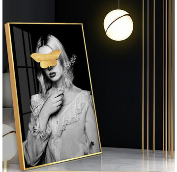 Allernieuwste.nl Canvas Schilderij Gouden Vlinder Meisje 1 - 50 x 75 cm